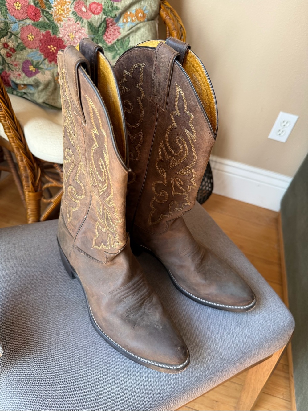 Justin Brown Western Leather Pull-On Mens Cowboy Boots